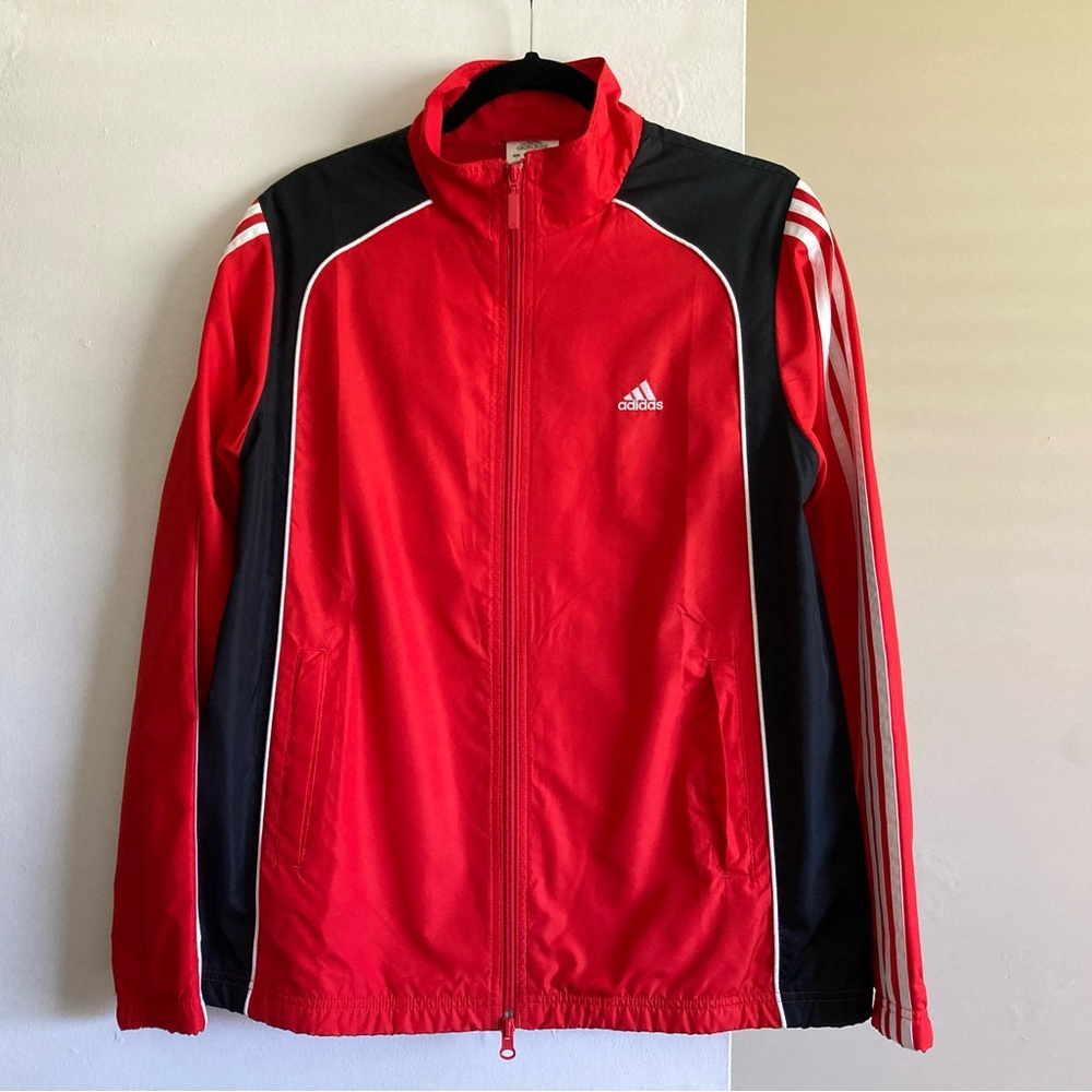 Adidas Track Jacket L Zipper Up Red Black White Vintage Women`s